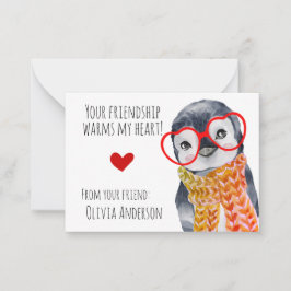 Tarjeta Pequeña Lindo Pingüino con Gafas Clase de San Valentín par