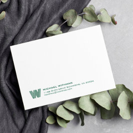 Tarjeta Pequeña Líneas Simples Monograma Nombre Inicial VERDE CAZA