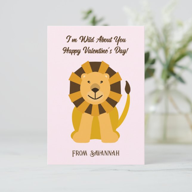 Tarjeta Pequeña Lion Wild About You Valentine's Day Kids (Anverso de pie)