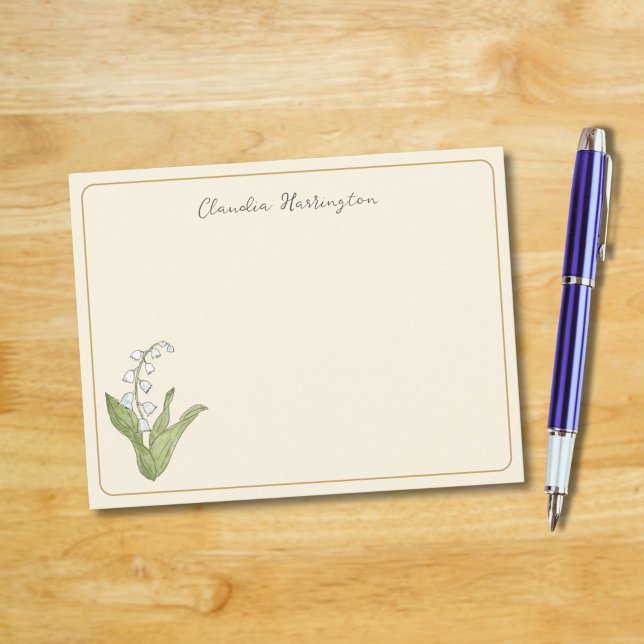 Tarjeta Pequeña Lirio de los Valles Floral Beige Ilustrado a Mano (My hand-painted lily of the valley is delicately placed on a soft beige background on this card.)