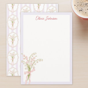 Tarjeta Pequeña Lirio de Valle Floral Acuarela Monogramada