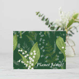 Tarjeta Pequeña Lirio del Valle con Helechos Verde Oscuro Perso