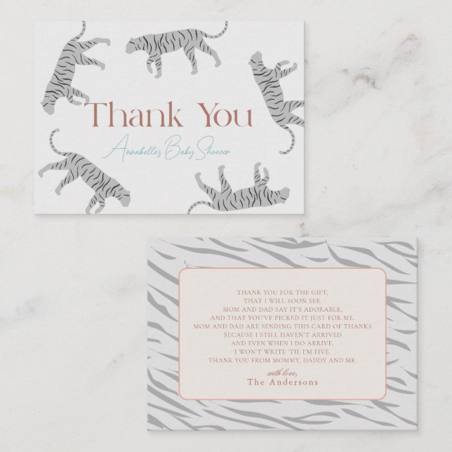 Tarjeta Pequeña Little Tiger Gray Baby Shower Gracias (Anverso / Reverso)