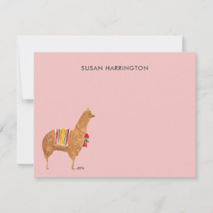 Tarjeta Pequeña Llama alpaca personalizada con una mano ilustrada