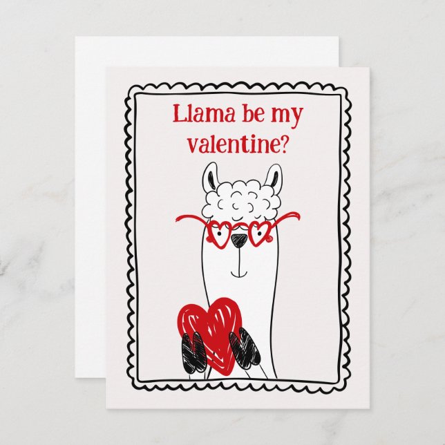 Tarjeta Pequeña Llama By My Valentine Funny Kids Valentine's Day (Anverso / Reverso)