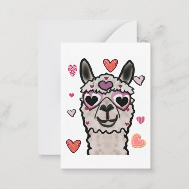 Tarjeta Pequeña Llama de Guay con lentes de corazón (Anverso)