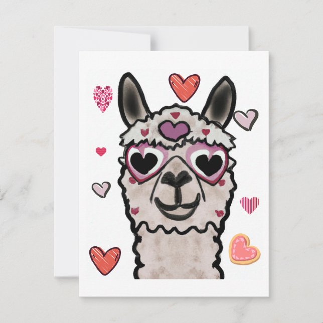 Tarjeta Pequeña Llama de Guay con lentes de corazón (Anverso)