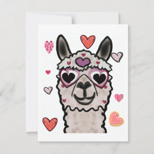 Tarjeta Pequeña Llama de Guay con lentes de corazón