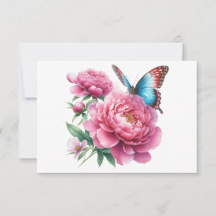 Tarjeta Pequeña Llanura de mariposa floral rosa simple y moderna