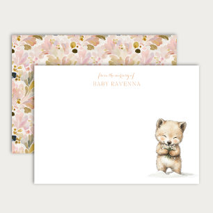 Tarjeta Pequeña Lobo Bebé con Flores Silvestres Guardería de Anima