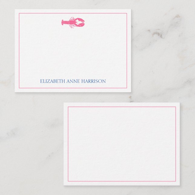 Tarjeta Pequeña Lobster rosa y azul marino personalizado (Anverso / Reverso)