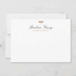 Tarjeta Pequeña Logo elegante tipo Gold Dragonfly sobre blanco
