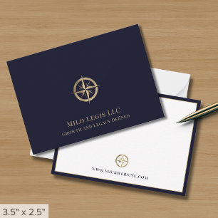 Tarjeta Pequeña Logotipo de la brújula de oro azul de la marina