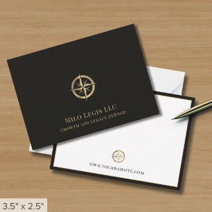 Tarjeta Pequeña Logotipo de la brújula dorada negra