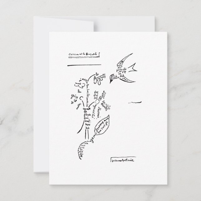 Tarjeta Pequeña L'oiseau et le bouquet, por Apollinaire (Anverso)