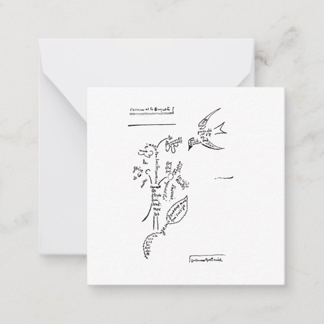 Tarjeta Pequeña L'oiseau et le bouquet, por Apollinaire (Anverso)