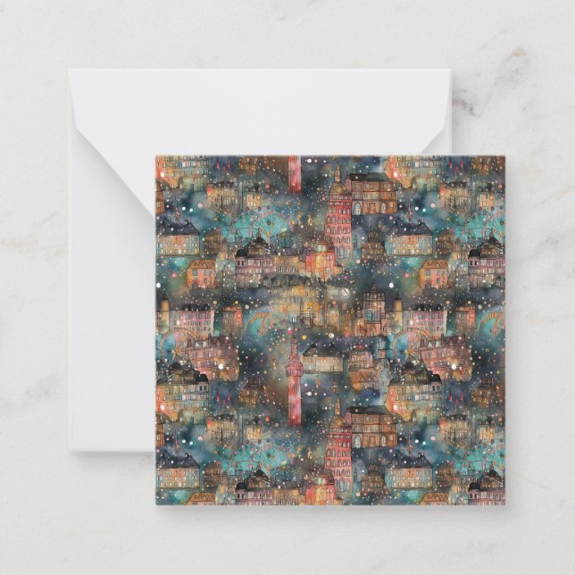 Tarjeta Pequeña Londres en Navidad y Año Nuevo en acuarelas (Anverso)