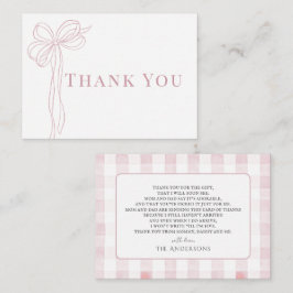 Tarjeta Pequeña Long Pink Bow Ribbon Girl Baby Shower Thank You