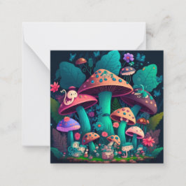 Tarjeta Pequeña Los elfos de hongos en el campo