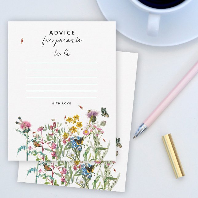 Tarjeta Pequeña Los nuevos padres de Wildflower Baby Shower advier (Wildflower Baby Shower Advice New Parents Note Card)