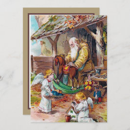 Tarjeta Pequeña los vintage Santa Angels de Navidad añaden sentimi