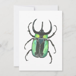 Tarjeta Pequeña Love Bug Atlas Beetle Watercolor Valentine