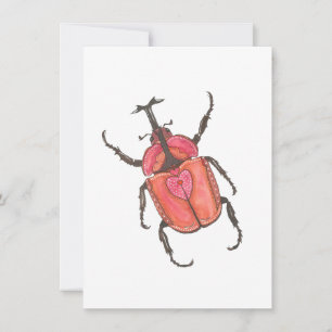 Tarjeta Pequeña Love Bug Rhinoceros Beetle Watercolor Valentine