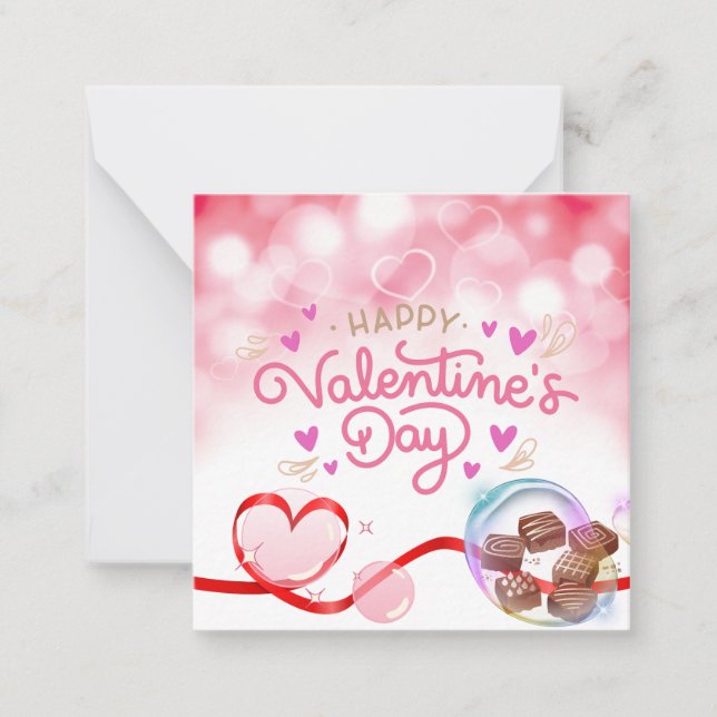 Tarjeta Pequeña Love Heart & Chocolate Happy Valentine Day Card (Anverso)