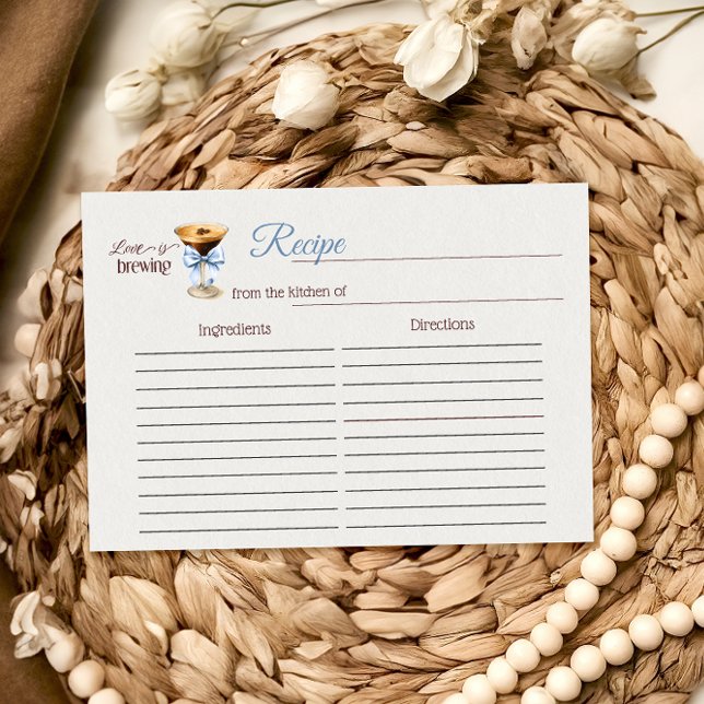 Tarjeta Pequeña Love is Brewing Bow Coffee Bridal Shower Recipe (Subido por el creador)