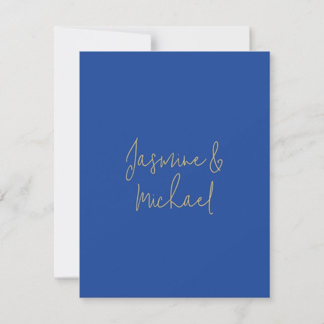 Tarjeta Pequeña Lovely Chic Calligraphy Couple Names Blue & Gold (Anverso)