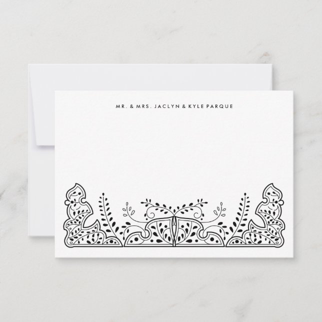 Tarjeta Pequeña Lovely Deja a un Boda de Henna blanco y negro (Anverso)