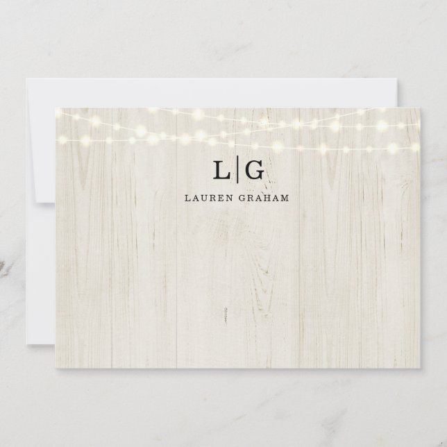 Tarjeta Pequeña Luces de madera y cuerdas rusas Monograma inicial (Anverso)