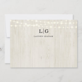 Tarjeta Pequeña Luces de madera y cuerdas rusas Monograma inicial