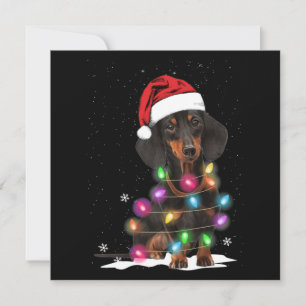 Tarjeta Pequeña Luces de Navidad de Dachshund con Nieve