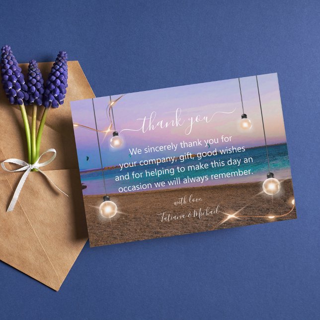 Tarjeta Pequeña luces doradas modernas en la playa boda gracias a  (Subido por el creador)