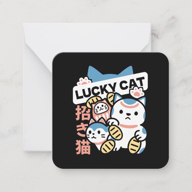 Tarjeta Pequeña Lucky Cat Art – Maneki Neko with Gold Coin (Anverso)
