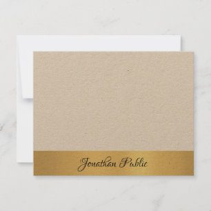 Tarjeta Pequeña Lujo Real Kraft Paper Elegant Hand Script Gold
