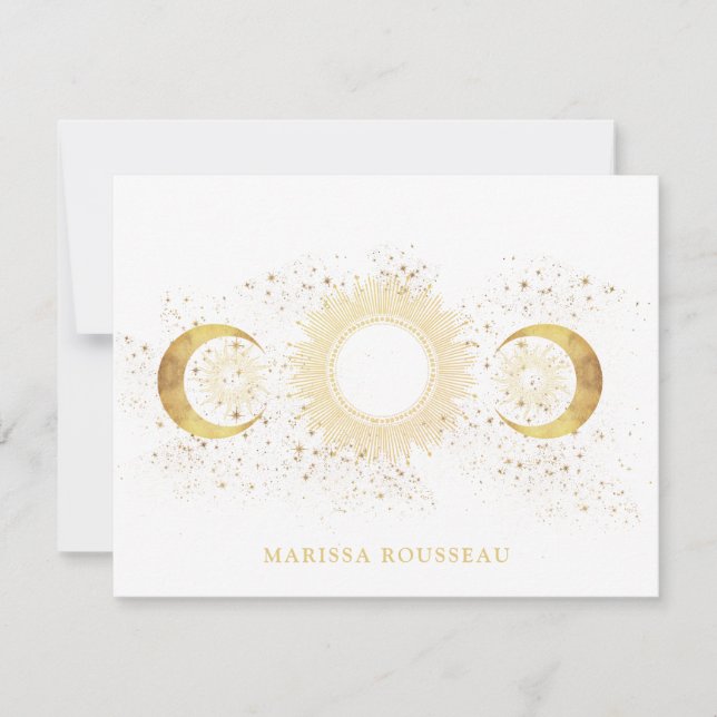 Tarjeta Pequeña Luna de sol blanca de oro celeste (Anverso)