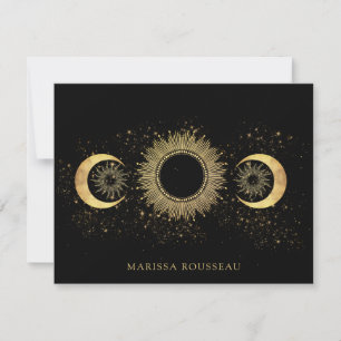 Tarjeta Pequeña Luna de Sol Negro de Oro Celestial