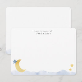 Tarjeta Pequeña Luna y Estrellas, Aplanado Personalizado de Acuare