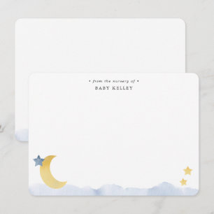 Tarjeta Pequeña Luna y estrellas, azul acuarela plana personalizad