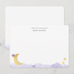 Tarjeta Pequeña Luna y Estrellas Morado Aquarela Personalizado Pla
