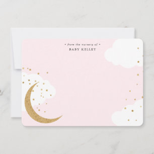 Tarjeta Pequeña Luna y estrellas, plano personalizado rosa bebé