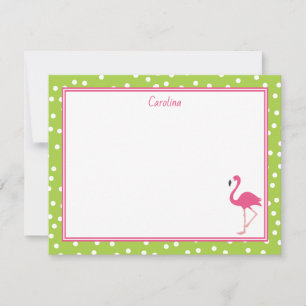 Tarjeta Pequeña Lunares de Flamenco Rosa Tropical Verde Lima