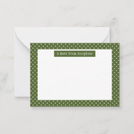 Tarjeta Pequeña Lunares Verdes Oliva Y Blancos Con Texto