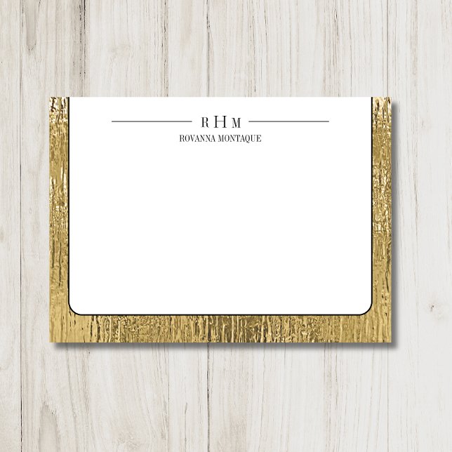 Tarjeta Pequeña Luxury Gold Black Texture Lined Name Three Initial (Subido por el creador)