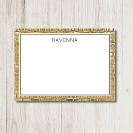 Tarjeta Pequeña Luxury Gold Texture Black Border Name Script
