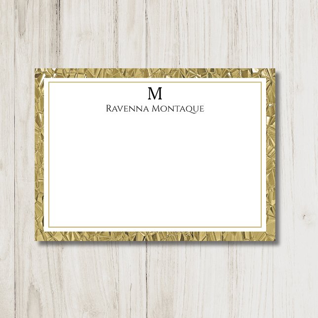 Tarjeta Pequeña Luxury Gold Texture Border Black Monogram Script (Subido por el creador)