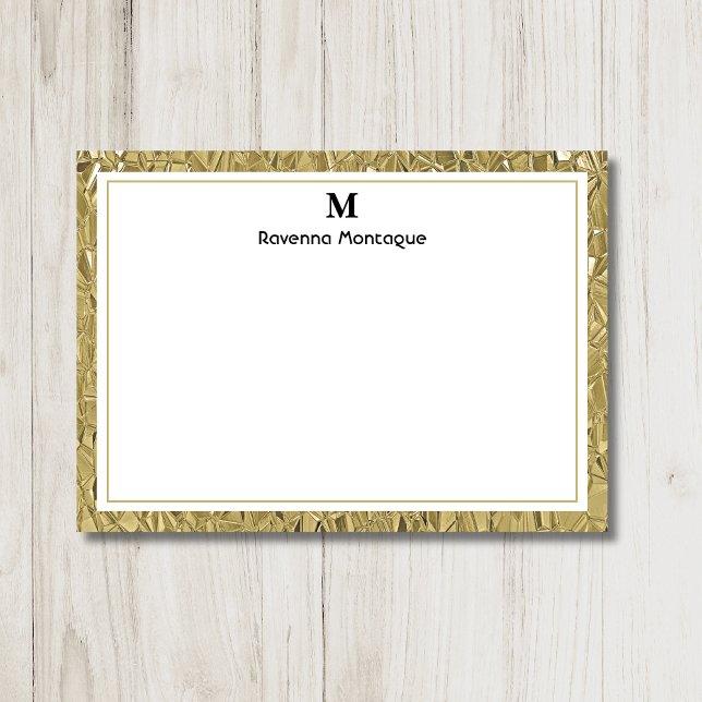 Tarjeta Pequeña Luxury Gold Texture Border Black Monogram Script (Subido por el creador)