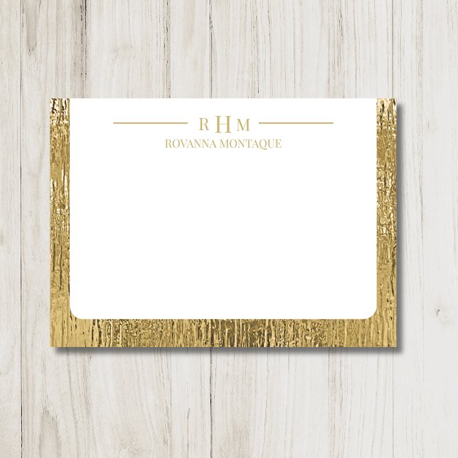 Tarjeta Pequeña Luxury Gold Texture Lined Name Three Monogram (Subido por el creador)